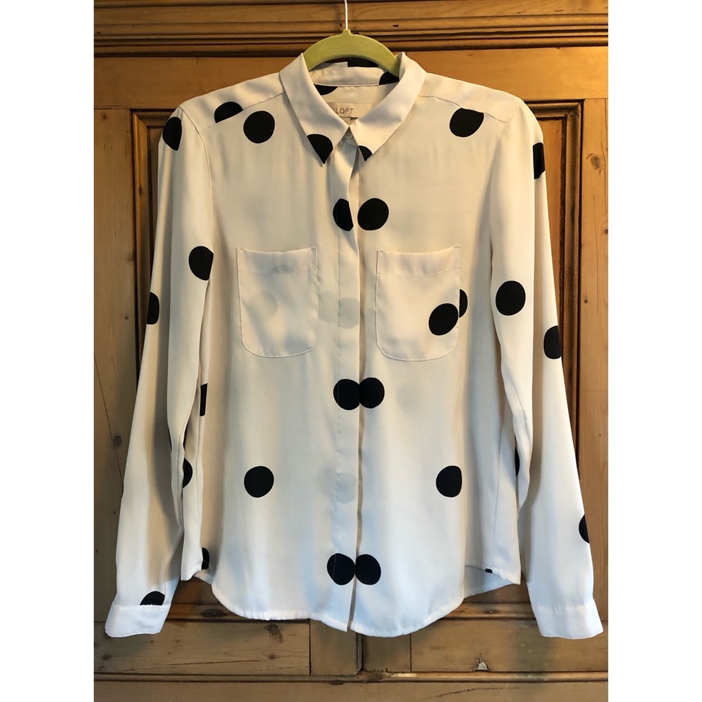 LOFT Polka Dot Button Front Collar Blouse